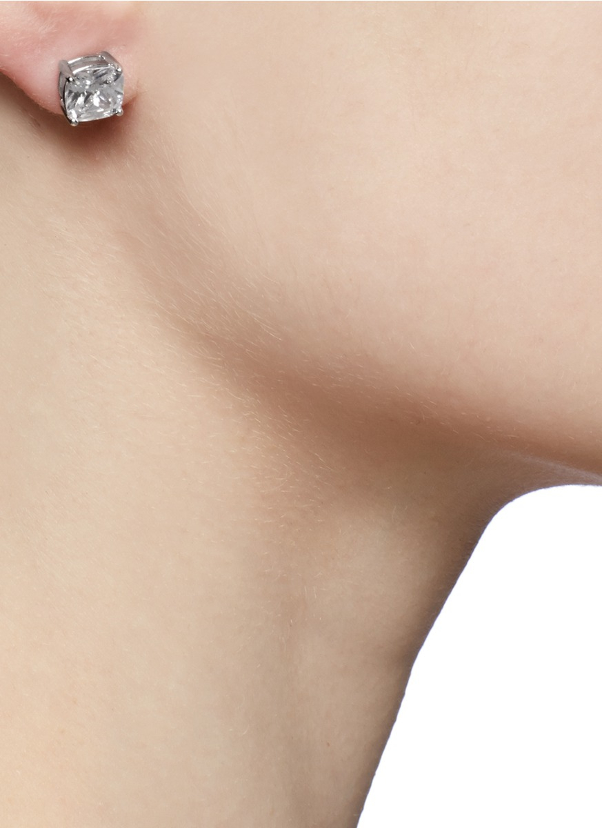 Lyst Cz By Kenneth Jay Lane Cushion Cut Stud Earrings In Metallic Gallery