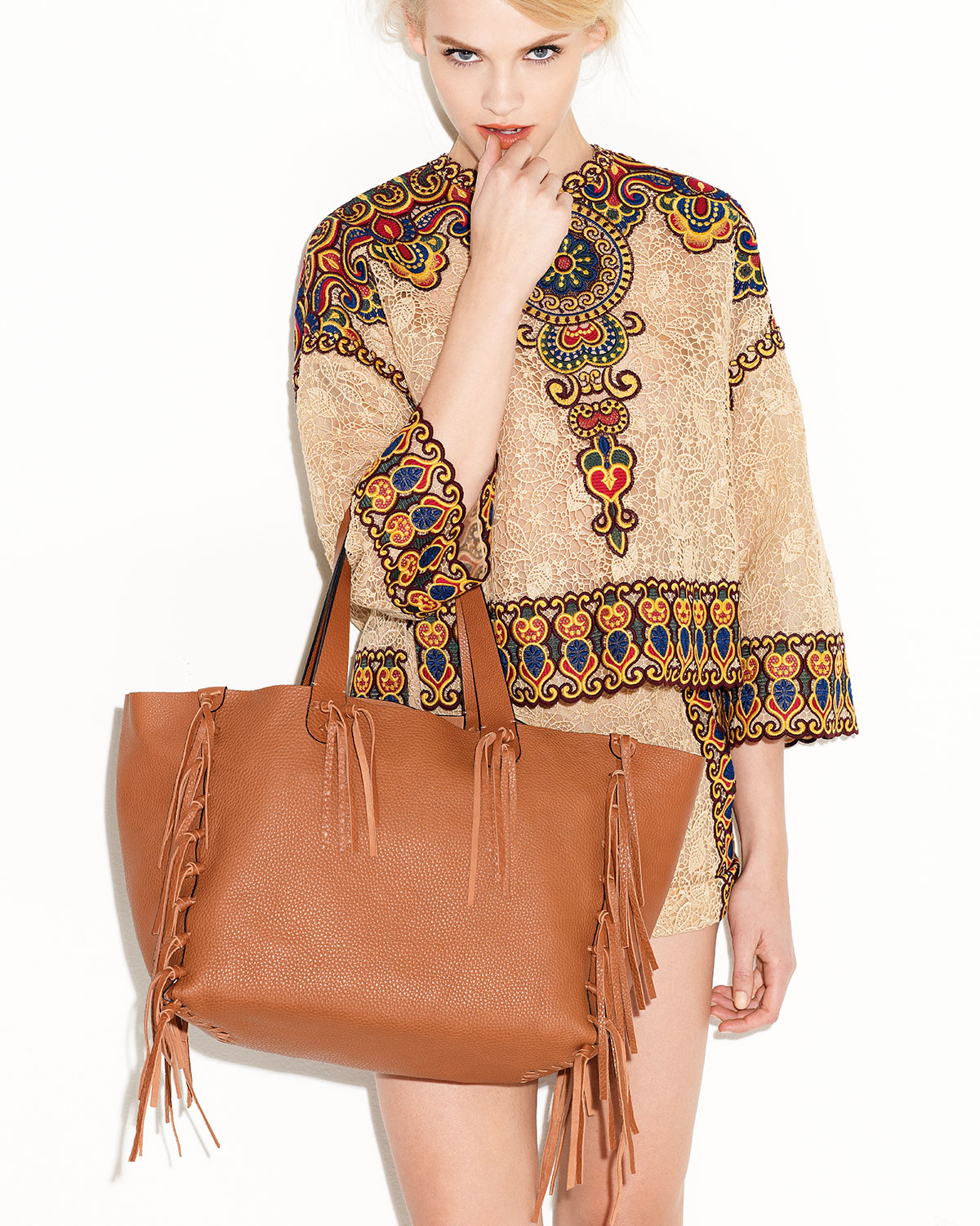 Valentino C-Rockee Fringe Leather Tote Bag in Brown (TAN) | Lyst