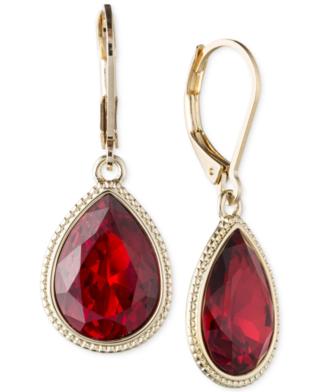 Nine west Gold-tone Red Stone Drop Earrings in Red | Lyst