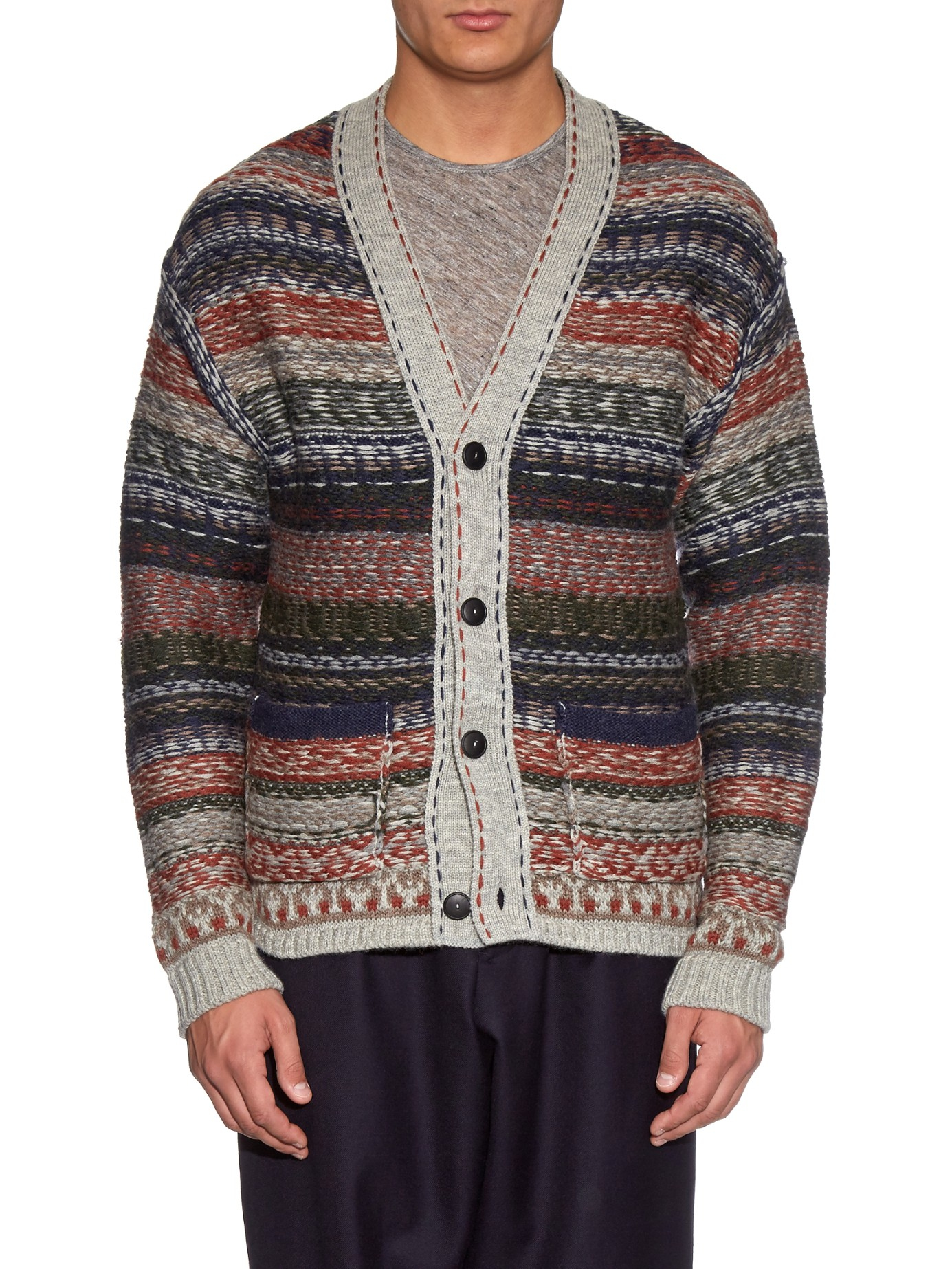 Lyst - Bottega Veneta Reverse-knit Wool Cardigan in Gray for Men