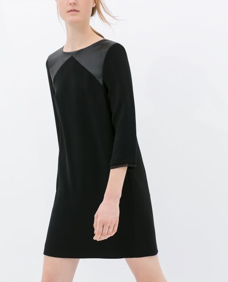 Zara Faux Leather Combination Tunic Dress in Black | Lyst