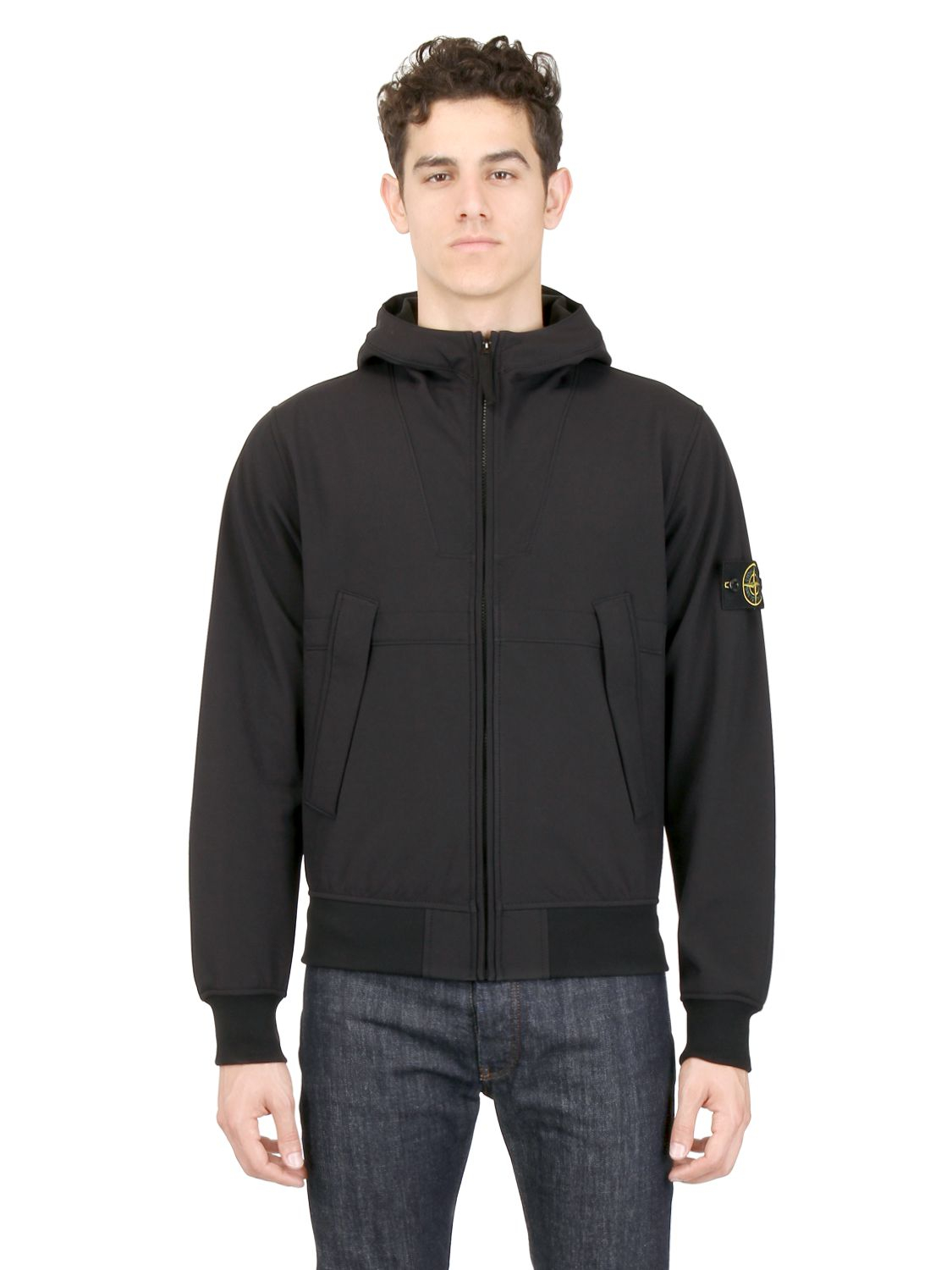 Lyst - Stone Island Hooded Polyester Jacket in Soft Shellr in Black for Men