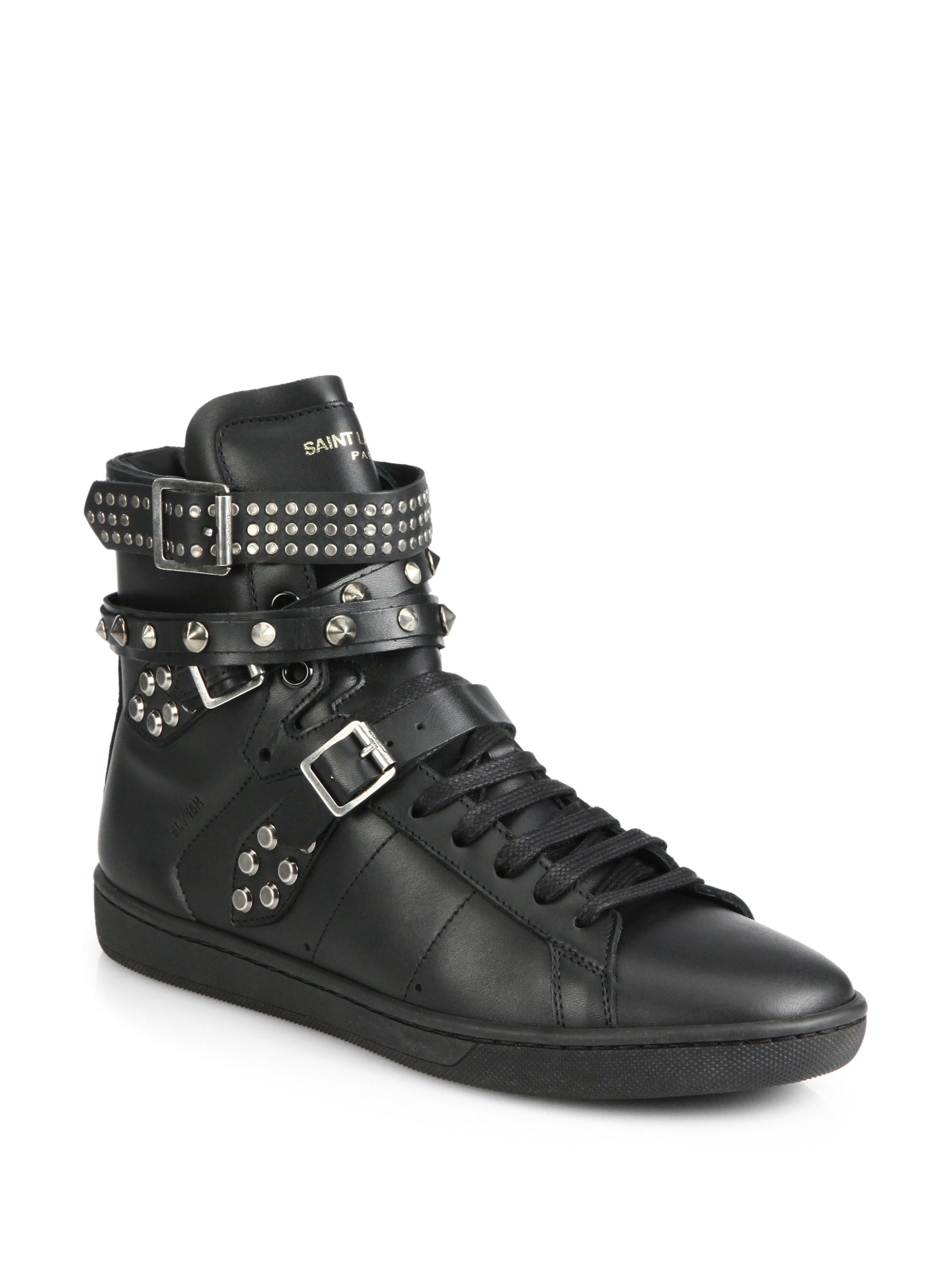 Lyst - Saint Laurent Studded Leather High-Top Sneakers in Black for Men
