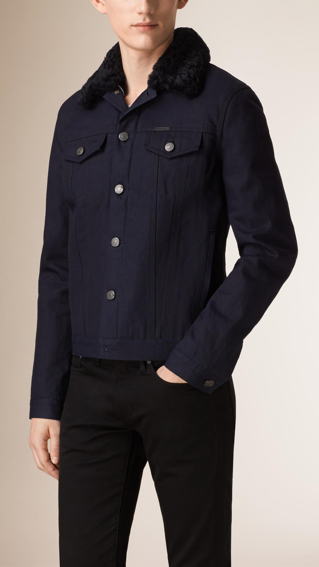Lyst - Burberry Shearling-Lined Selvedge Denim Jacket in Blue for Men