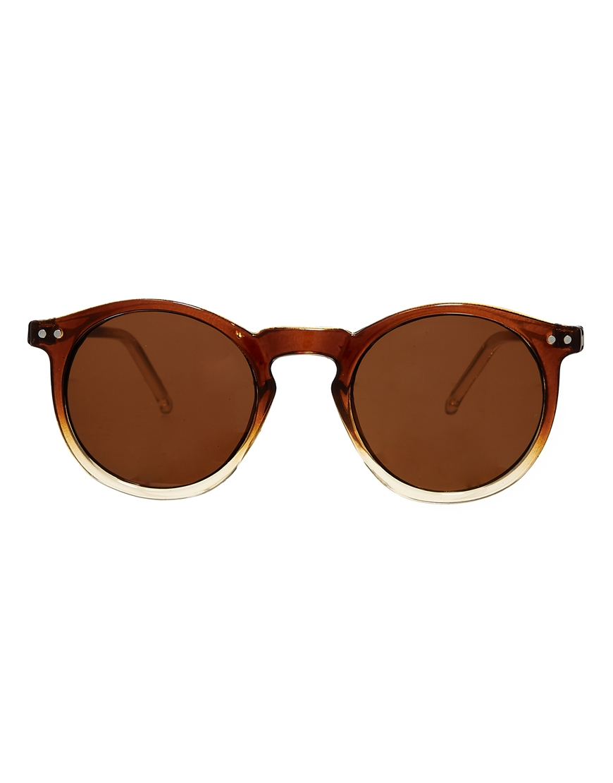 Asos Keyhole Round Sunglasses With Brown To Clear Fade Frame In Brown For Men Lyst 9054