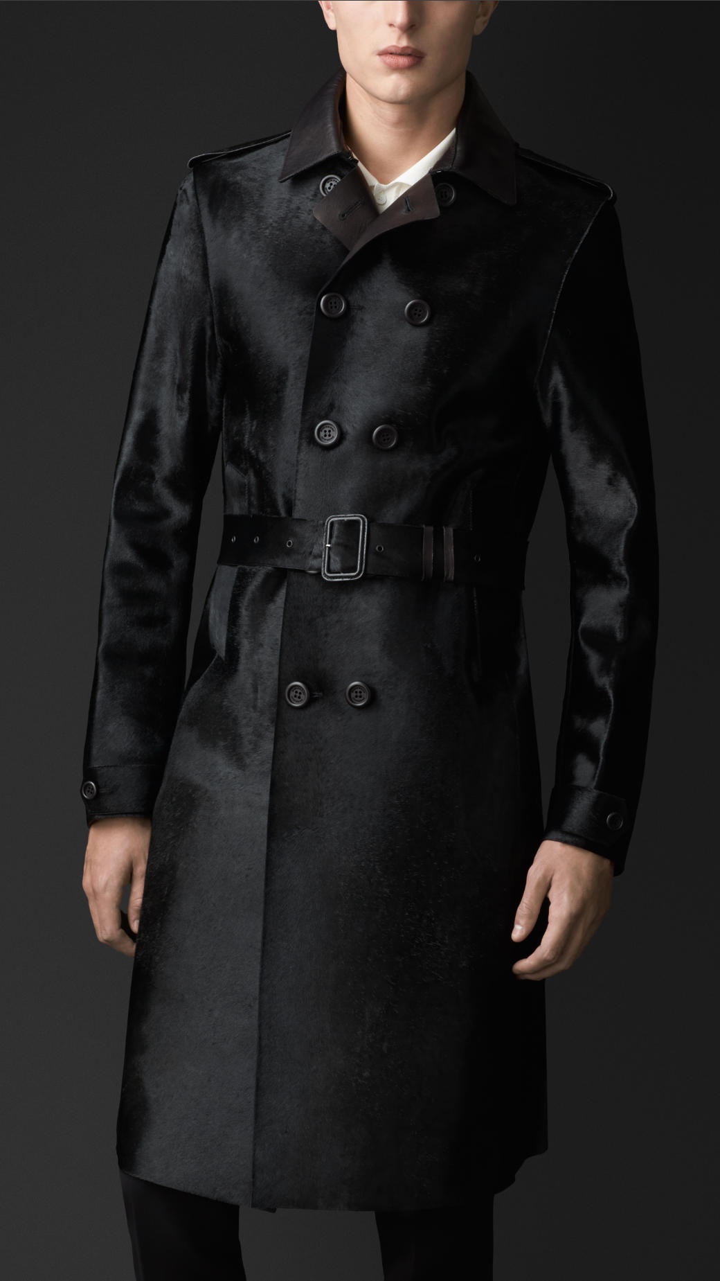 Lyst - Burberry Contrast Collar Calfskin Trench Coat in Black for Men