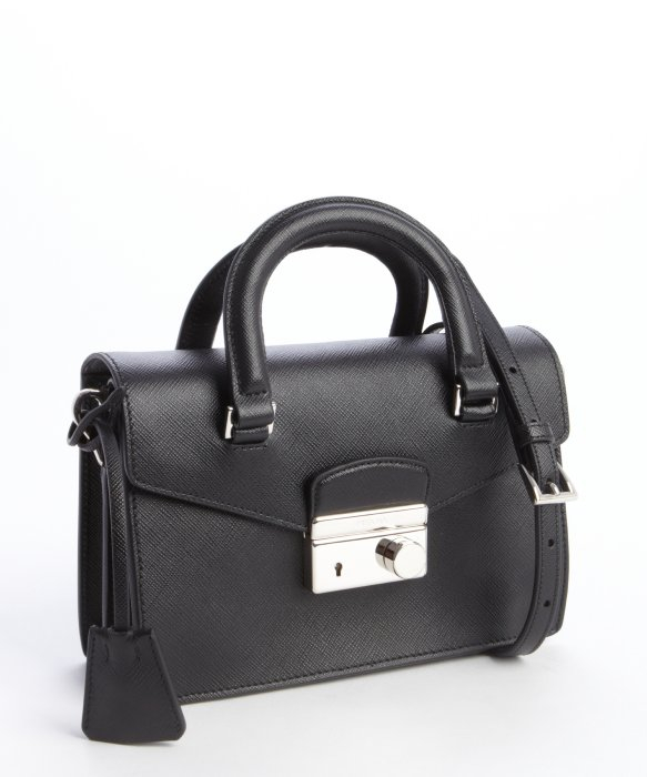 Prada Black Saffiano Leather Mini Shoulder Bag in Black | Lyst