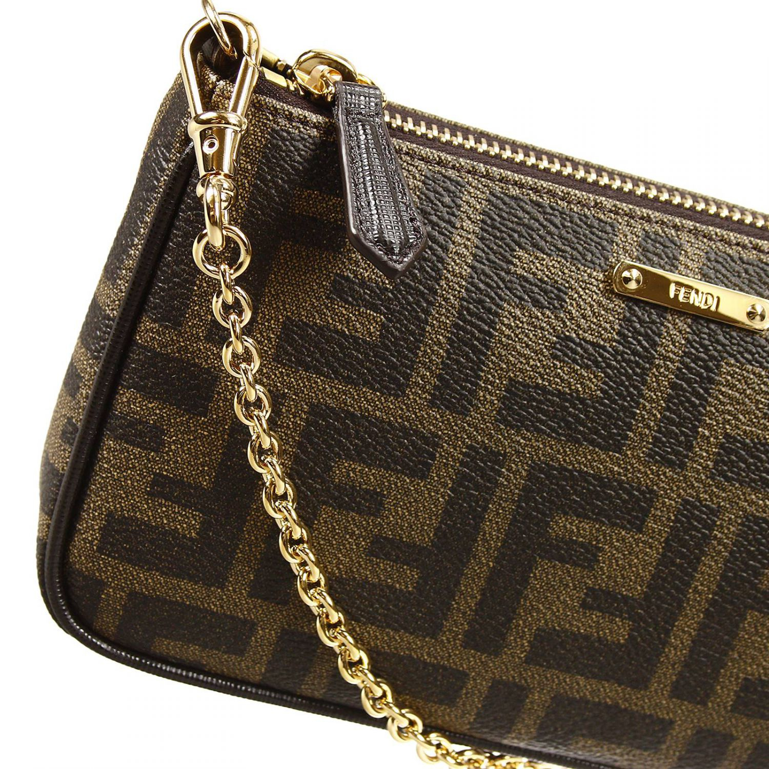 Fendi Clutch Bag Mini Zucca Pu Crossbody With Contrast in Brown | Lyst