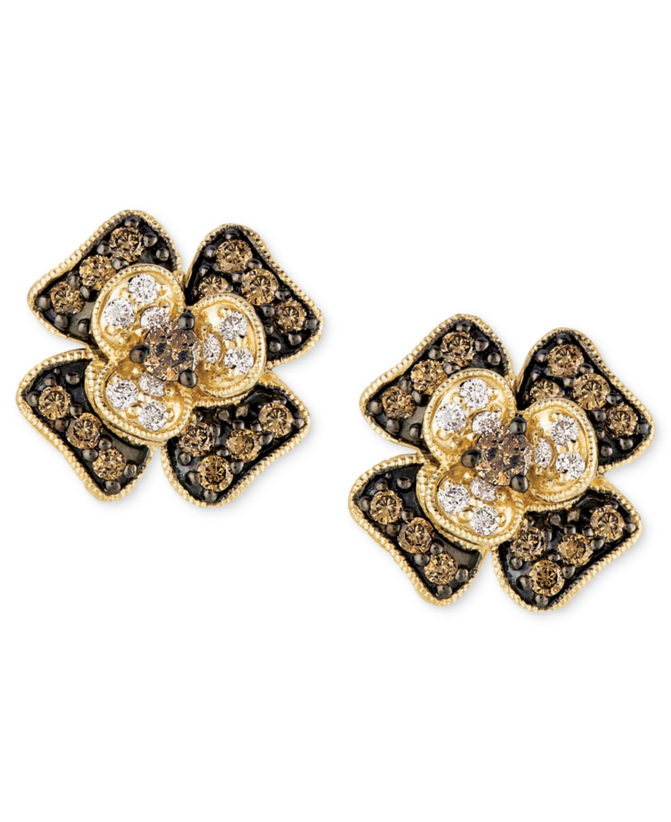 Lyst Le Vian White And Chocolate Diamond Flower Stud Earrings 1 2 Gallery