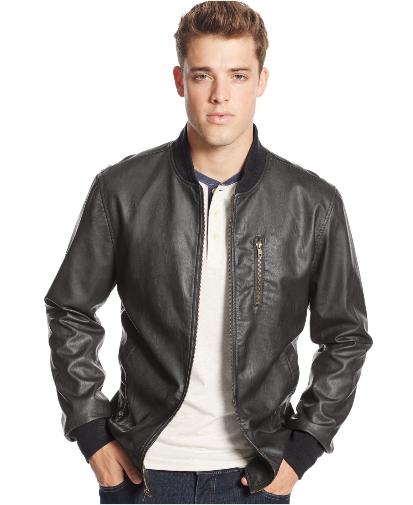 Macys Mens Leather Jackets Photo Al Fashion Trendodels American Rag Thunderbird Pleather Er Jacket In Black For Men
