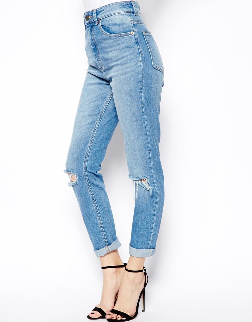 Lyst - Asos Farleigh High Waist Slim Mom Jeans In Mid Wash Blue With ...