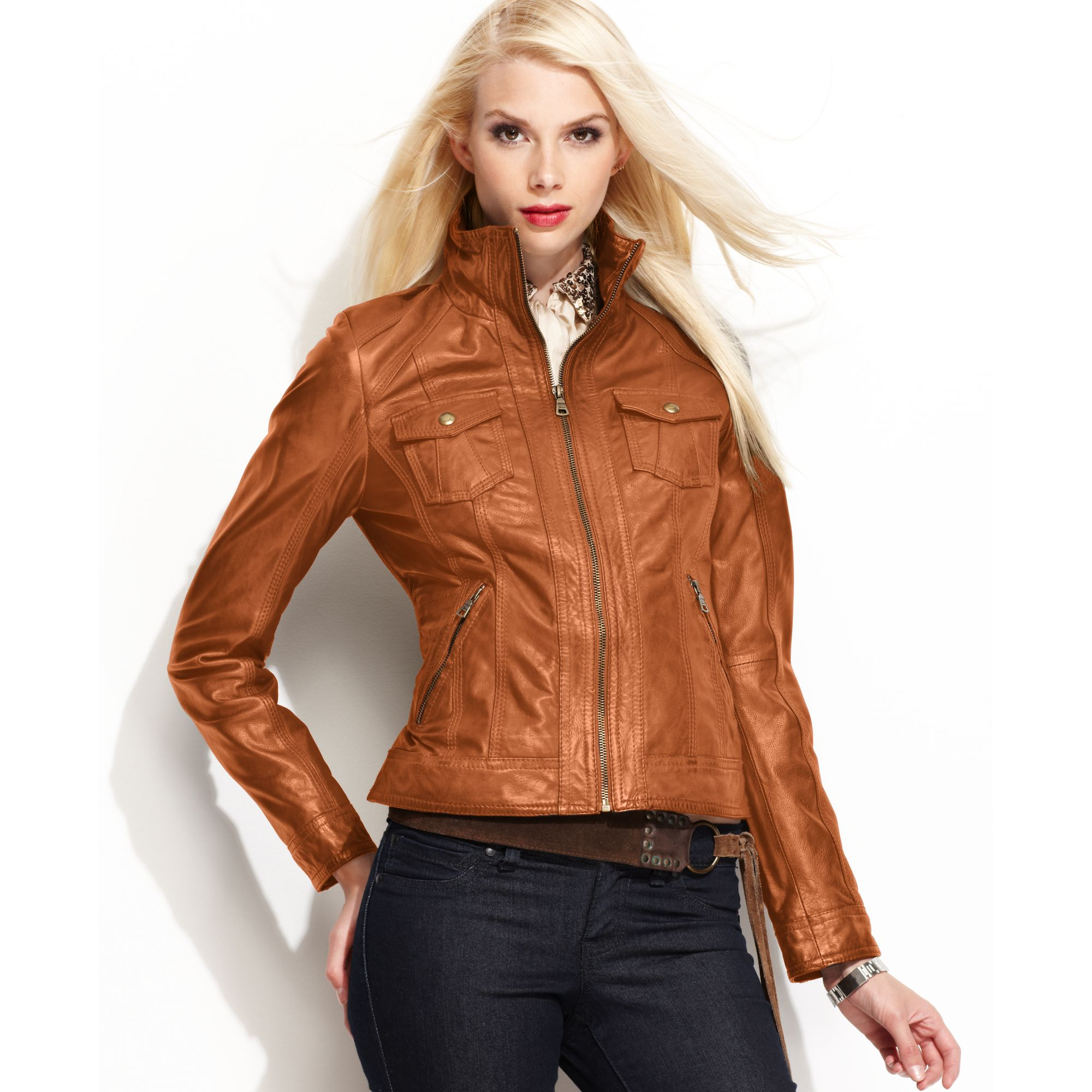 Lyst - Guess Jacket Leather Motorcycle in Brown