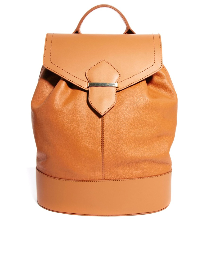 Asos Leather Luxe Backpack in Brown (Caramel) | Lyst