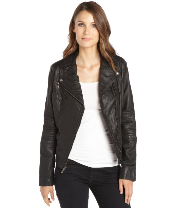 Cole Haan Saddle Leather Asymmetrical Zip Front Moto Jacket in Black | Lyst