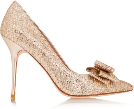 Lucy Choi London Rose Bow-Embellished Glitter-Finished Pumps in Gold | Lyst