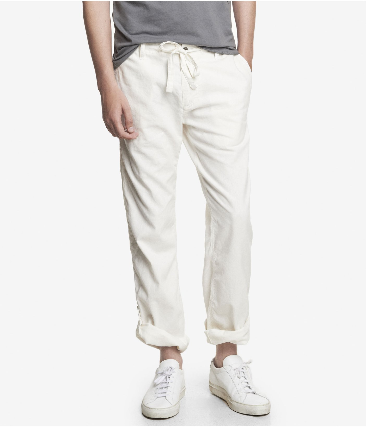 Express Off White Linencotton Drawstring Pant in White for Men (CHALK ...