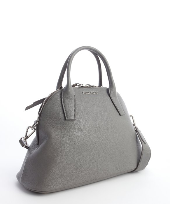 Lyst - Miu Miu Steel Grey Leather Logo Imprinted Top Handle Bag in Gray