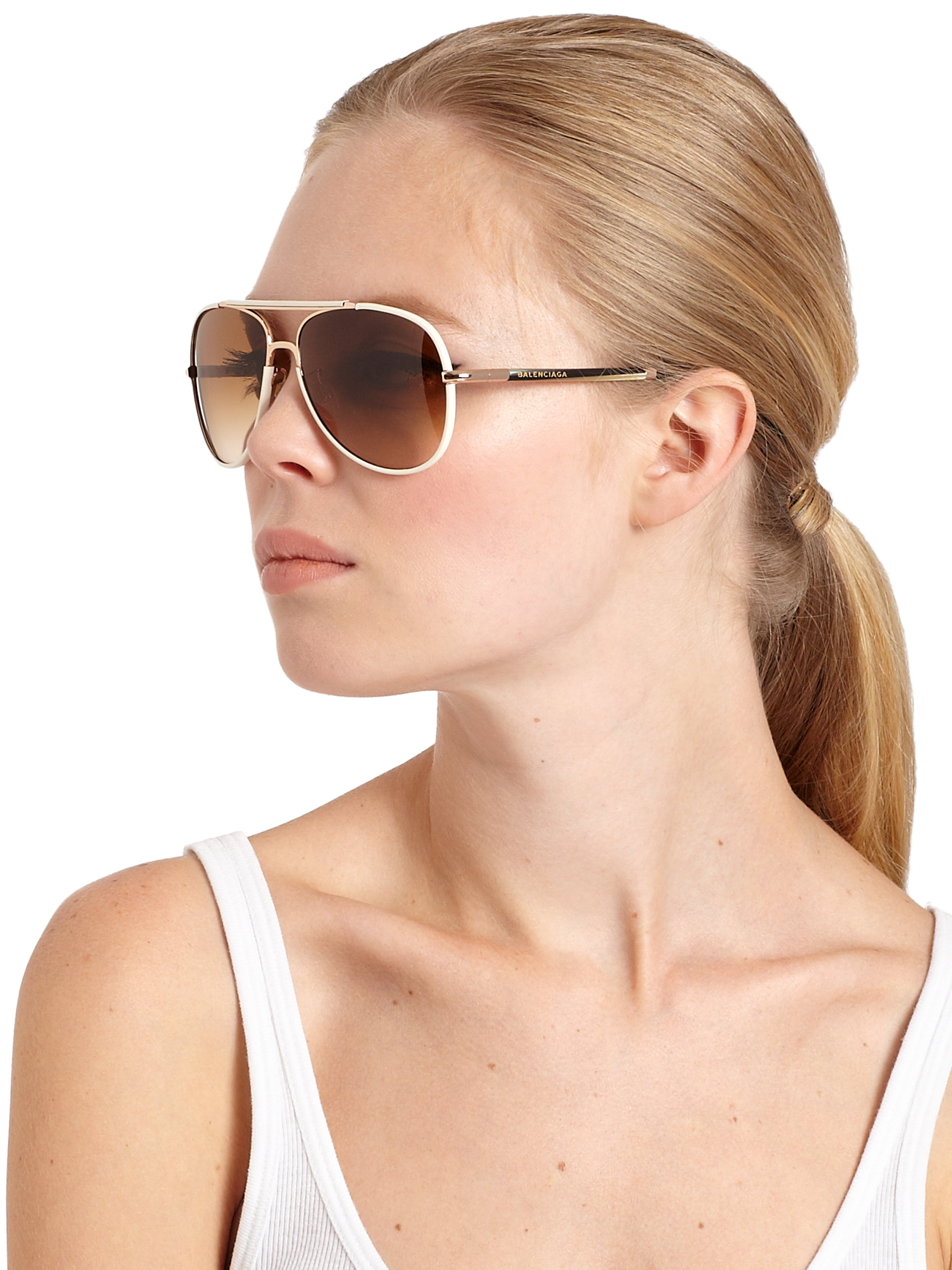 Balenciaga 60mm Aviator Sunglasses in White for Men Lyst