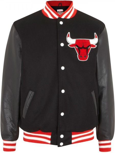 Mitchell & Ness Chicago Bulls Leather and Wool Varsity Jacket in Black ...