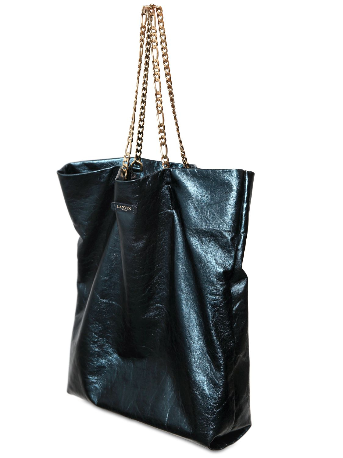 Lyst Lanvin Crinkled Metal Paper Effect Leather Bag in Blue