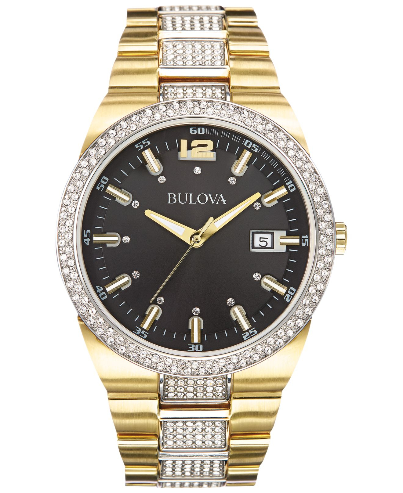 Bulova Men's Crystal Accent Gold-tone Stainless Steel Bracelet Watch