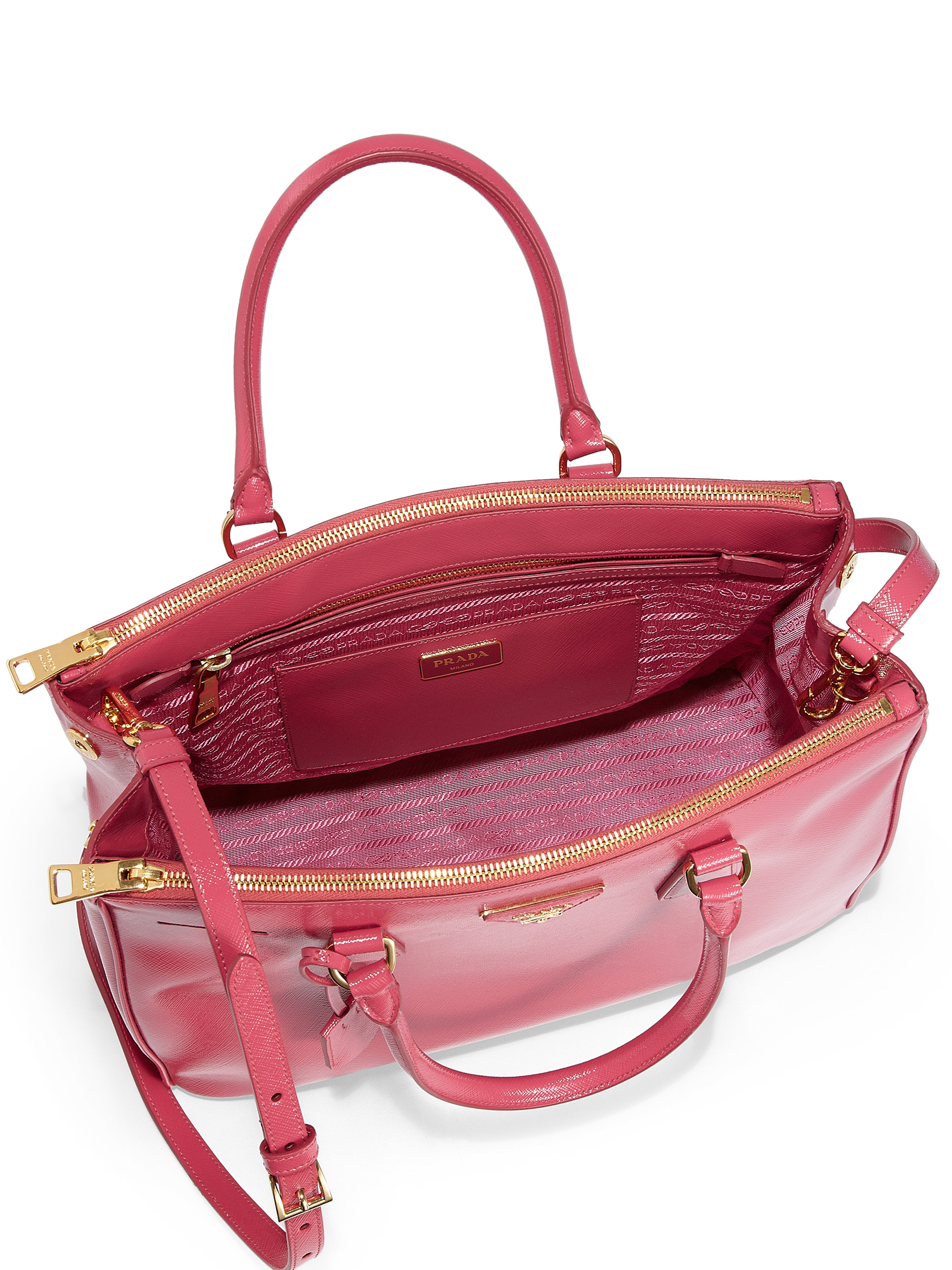 Prada Saffiano Vernice Zip Tote in Pink (PEONIA-PINK) | Lyst