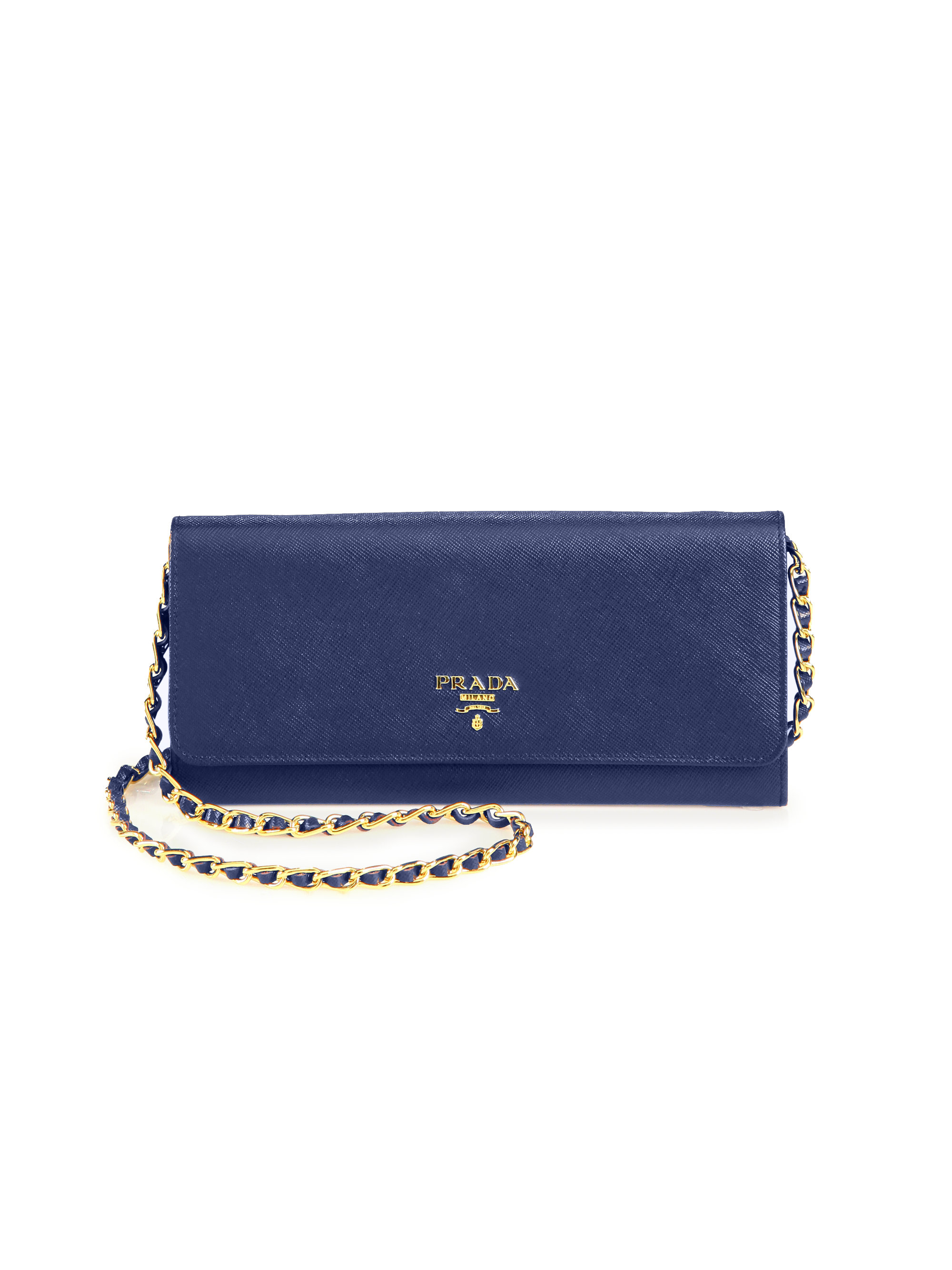 prada replica handbags cheap - Prada Saffiano Metal Oro Chain Wallet in Blue (bluette-blue) | Lyst