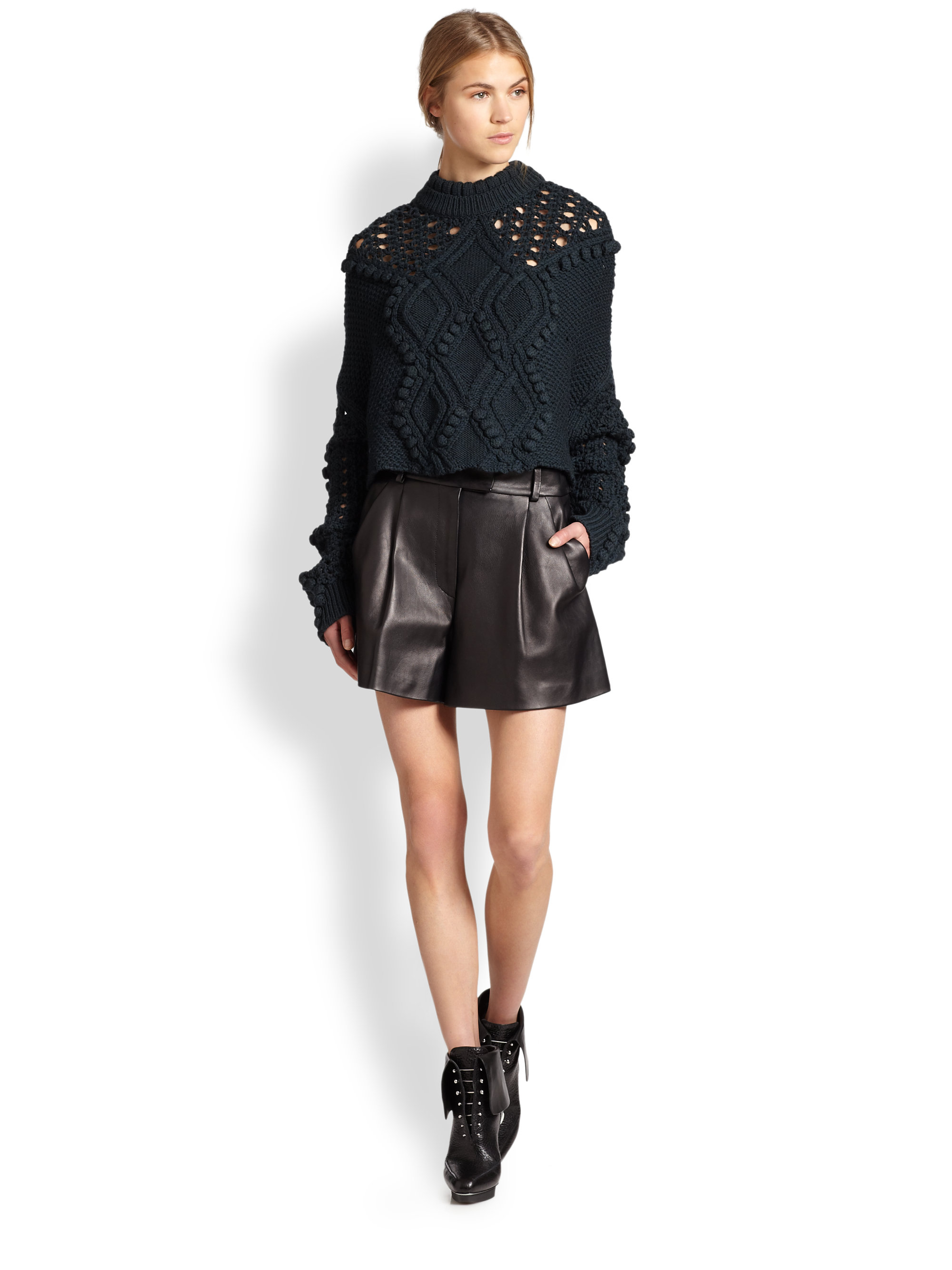 Lyst - 3.1 phillip lim Cropped Cable Knit Poncho Sweater in Blue