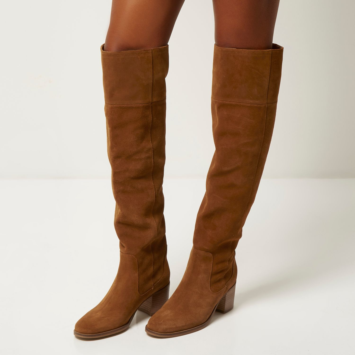 River Island Tan Brown Suede Knee High Boots Lyst