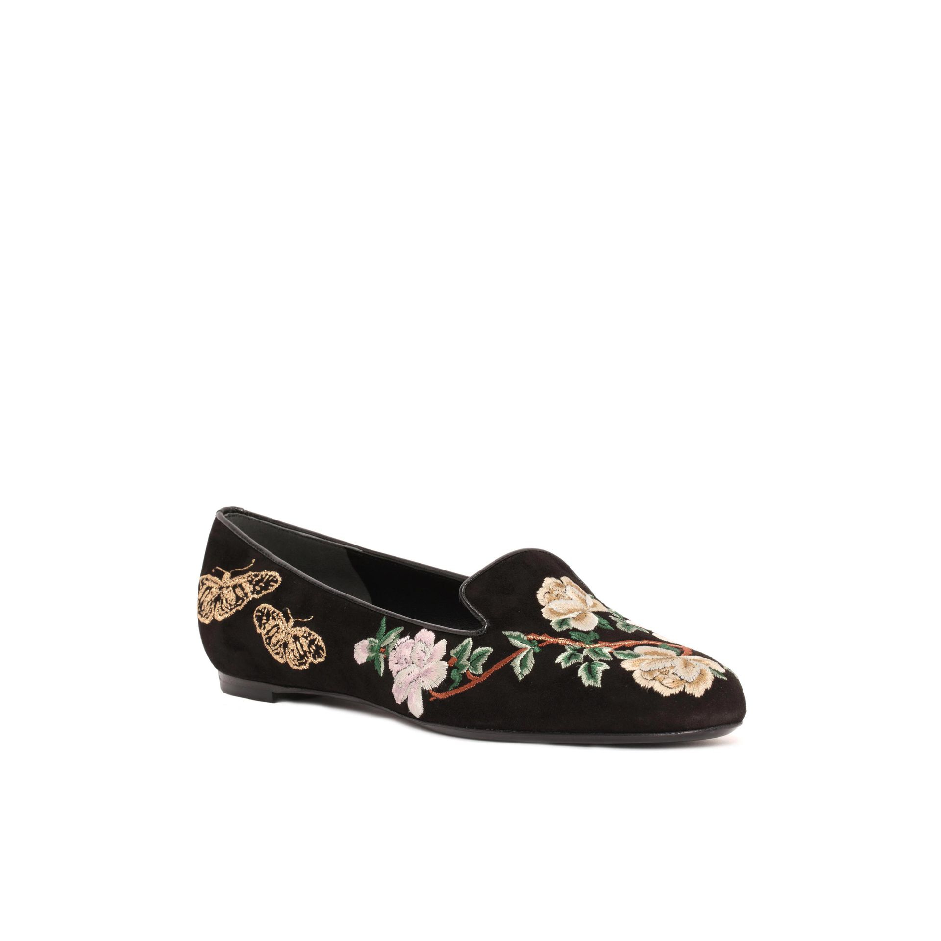 Lyst - Alexander mcqueen Floral Butterfly Embroidered Slipper in Black ...