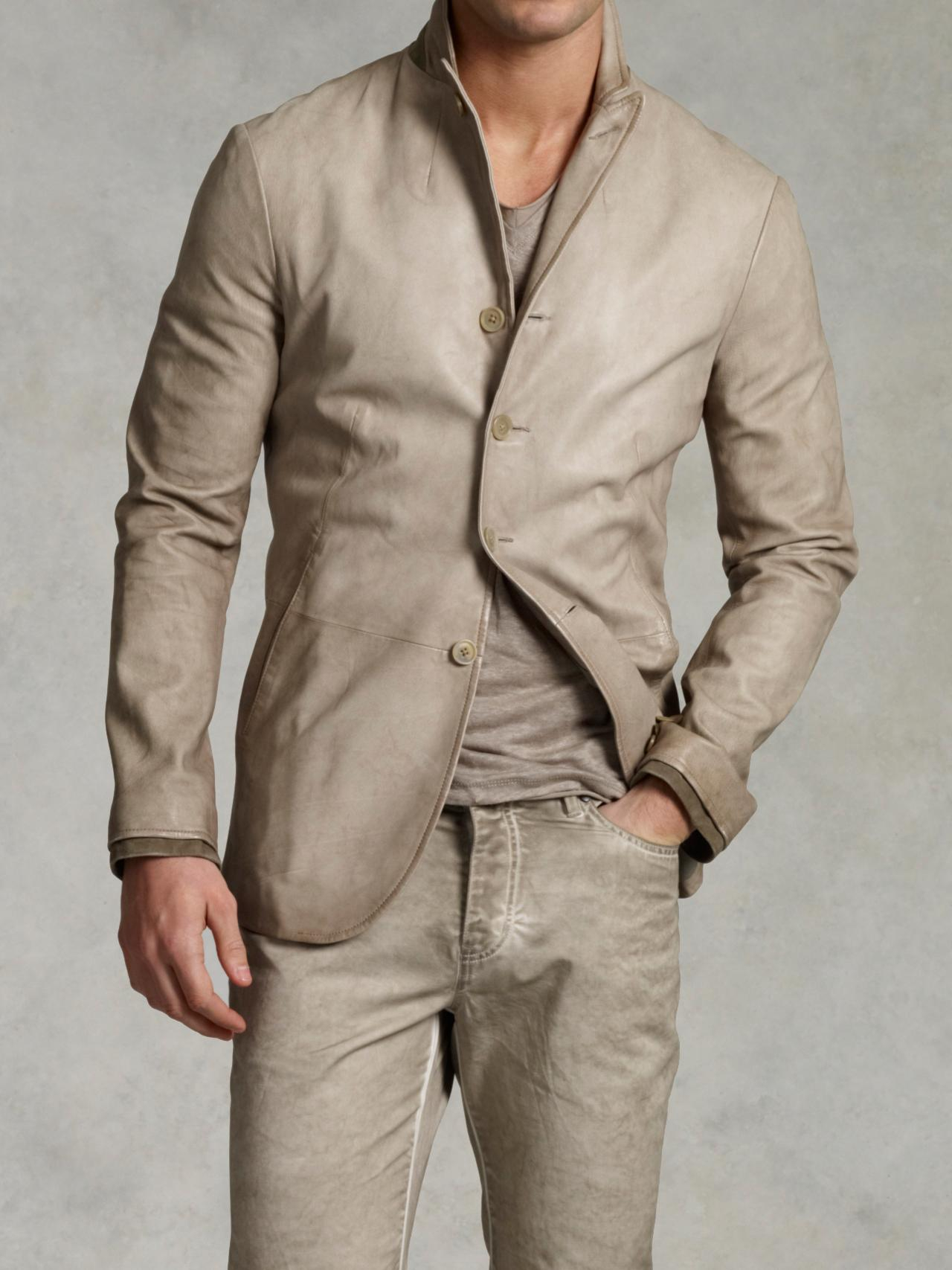 John Varvatos Artisan Peak Lapel Leather Jacket in Natural for Men Lyst