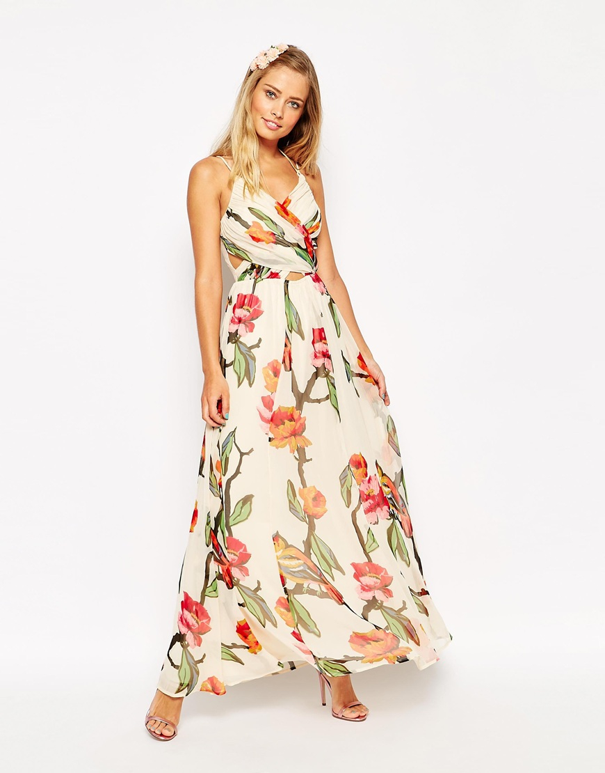 asos print halter maxi dress with cut out sides in love bird print product 0 276308388 normal