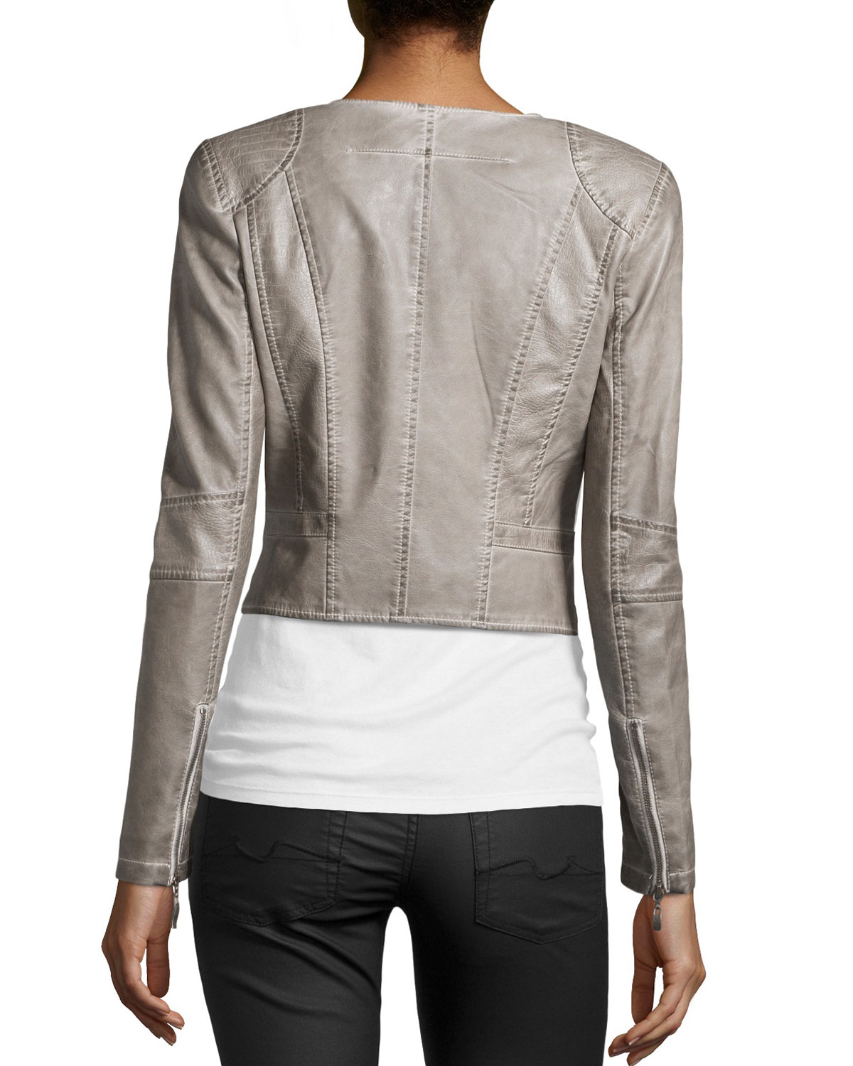 Lyst - Raison D'Etre Faux-Leather Cropped Jacket in Gray