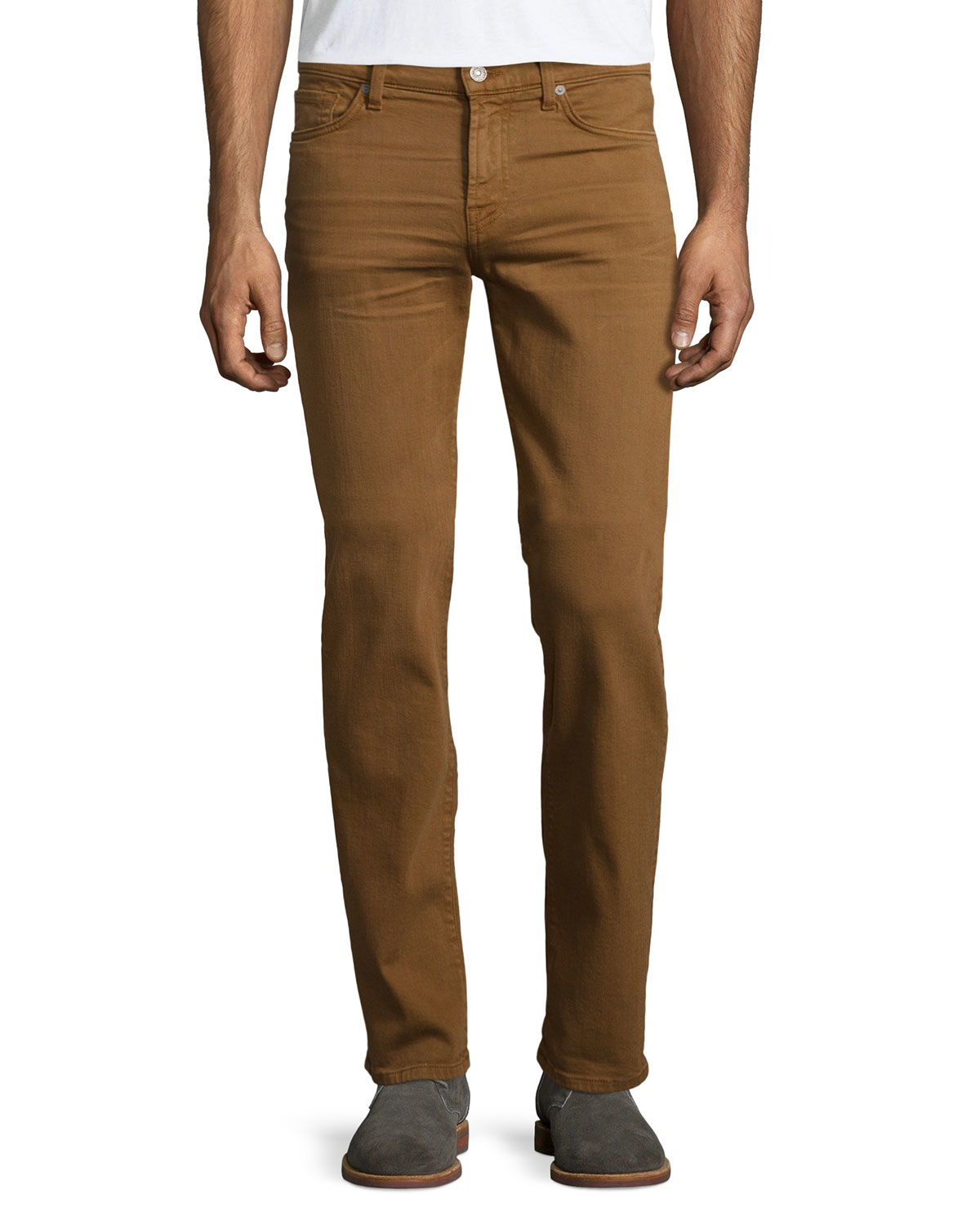 7 For All Mankind Luxe Performance: Slimmy Cognac Denim Jeans in Brown ...