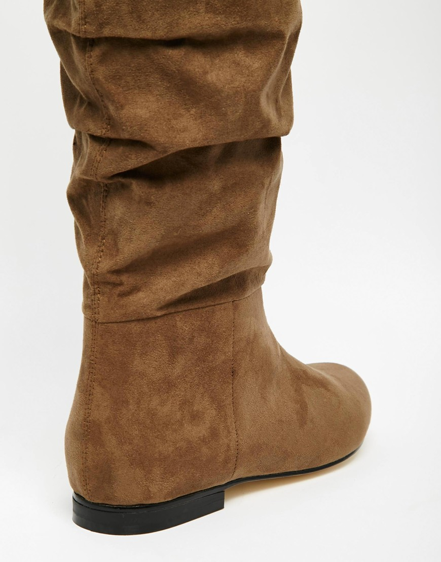 Lyst - Asos Collaborate Knee High Flat Slouch Boots in Brown