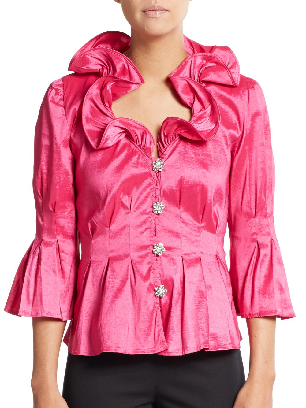 Chetta b Ruffle-neck Blouse in Pink (hot fuschia) - Save 57% | Lyst