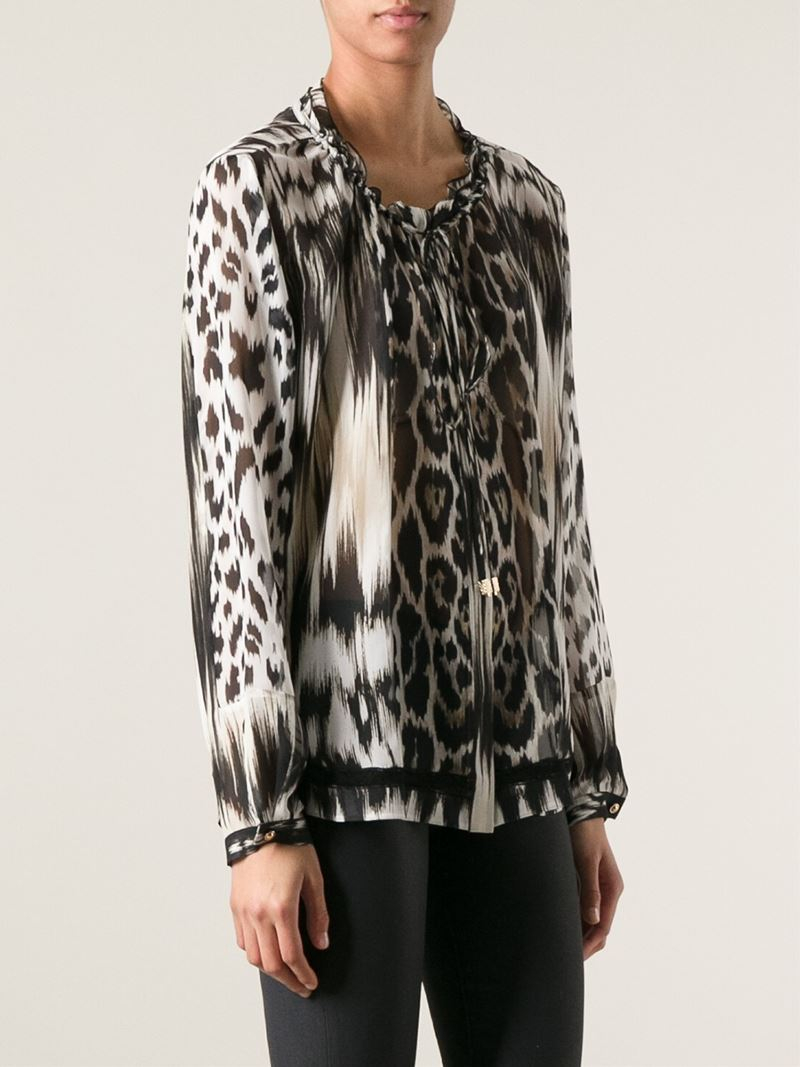 Roberto Cavalli Leopard Print Blouse in Black - Lyst