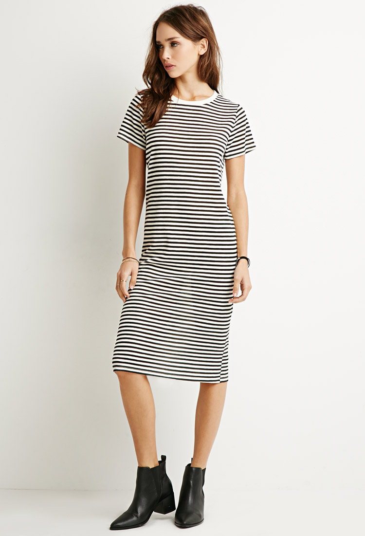 Lyst - Forever 21 Classic Striped T-shirt Dress in Black