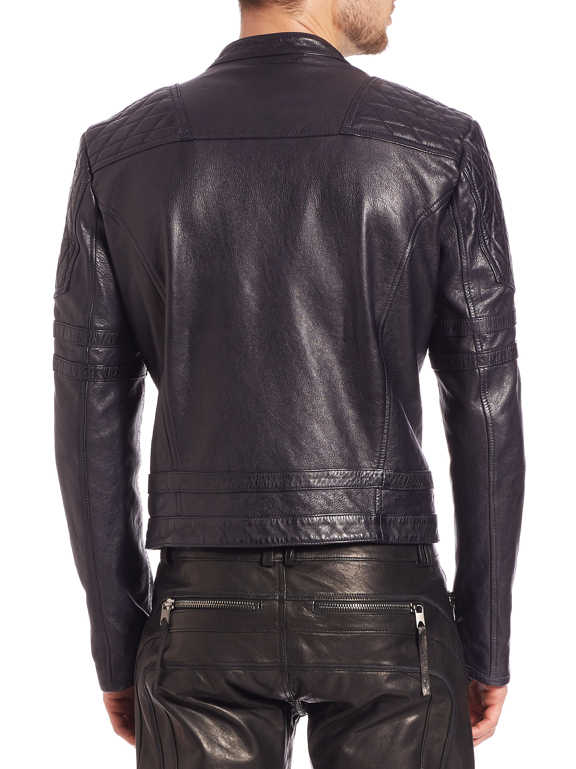 Diesel black gold Quilted-detail Leather Jacket in Black for Men | Lyst