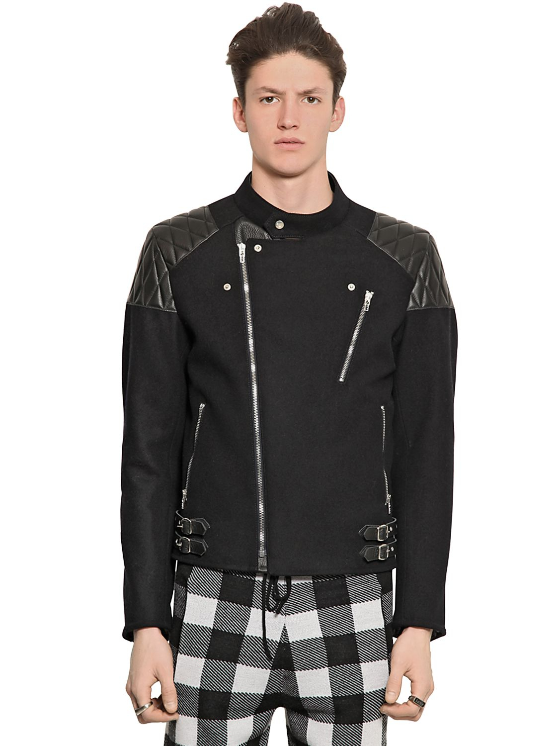 Mcq Quilted Leather Wool Biker Jacket In Black For Men Lyst Gallery