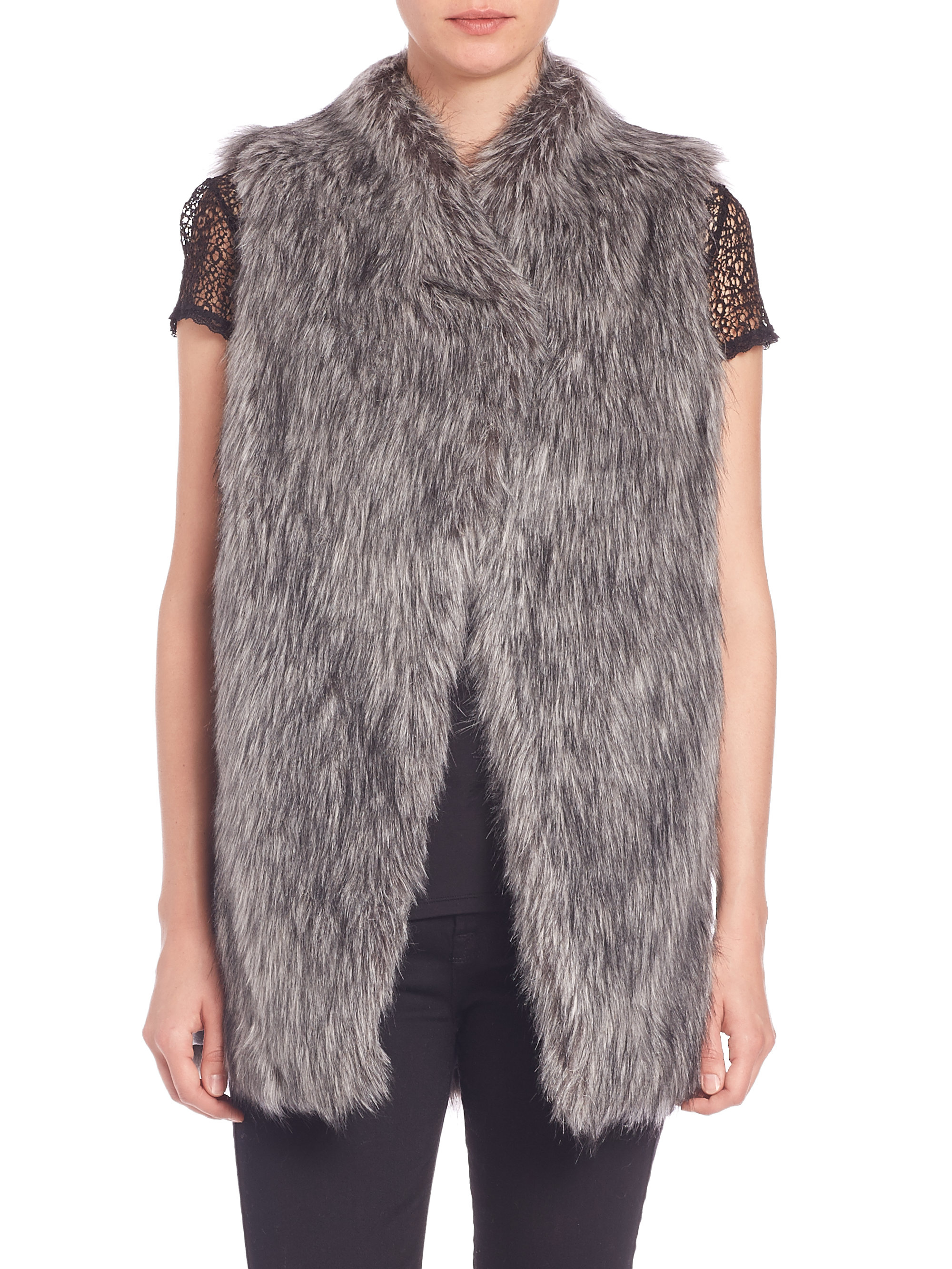 Lyst - Dkny Faux Fur Vest in Gray