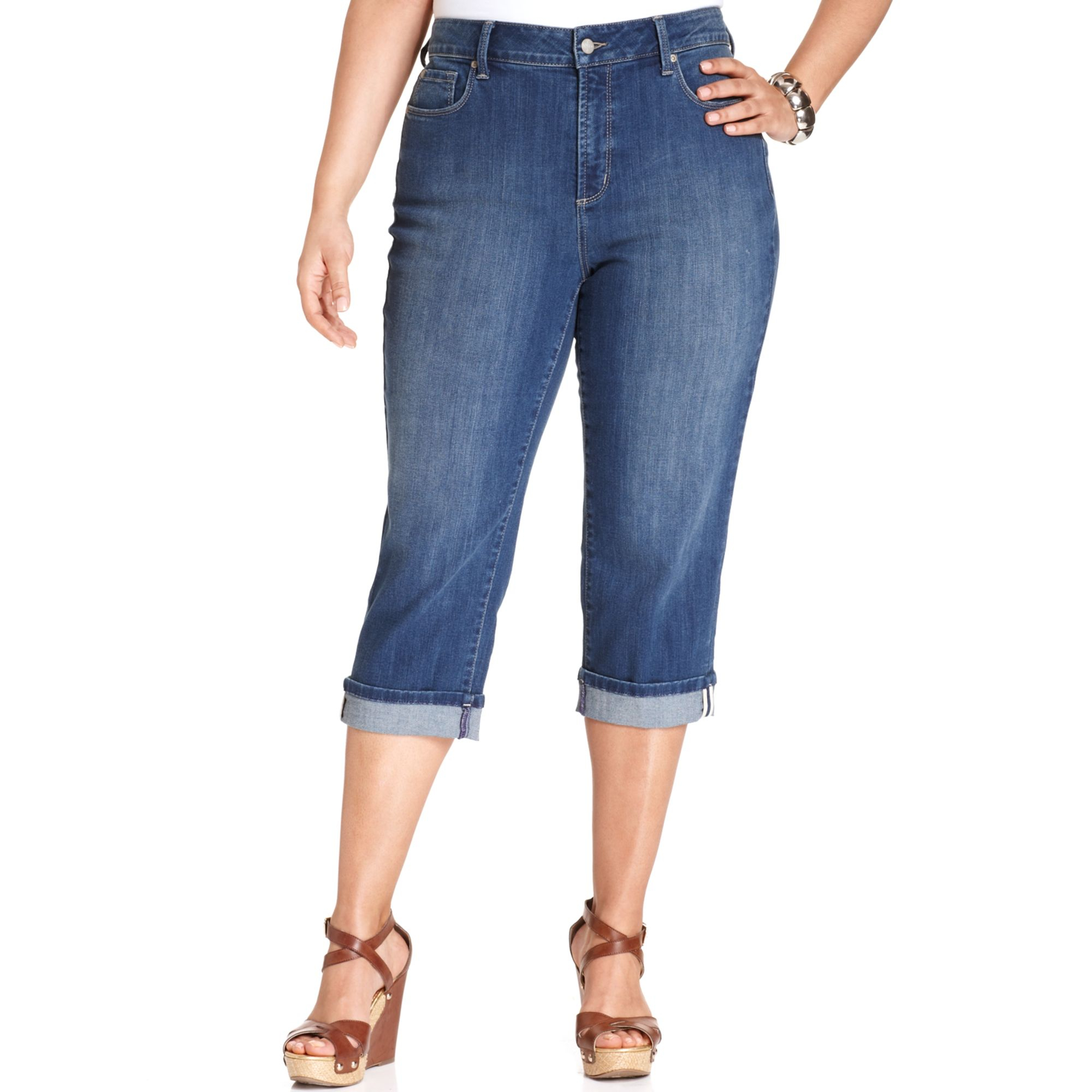Nydj Plus Size Edna Cuffed Capri Jeans Oregon Wash in Blue (Oregon Wash ...