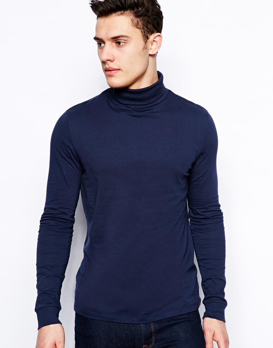 Asos Long Sleeve Tshirt with Roll Neck in Blue for Men (Navy) | Lyst