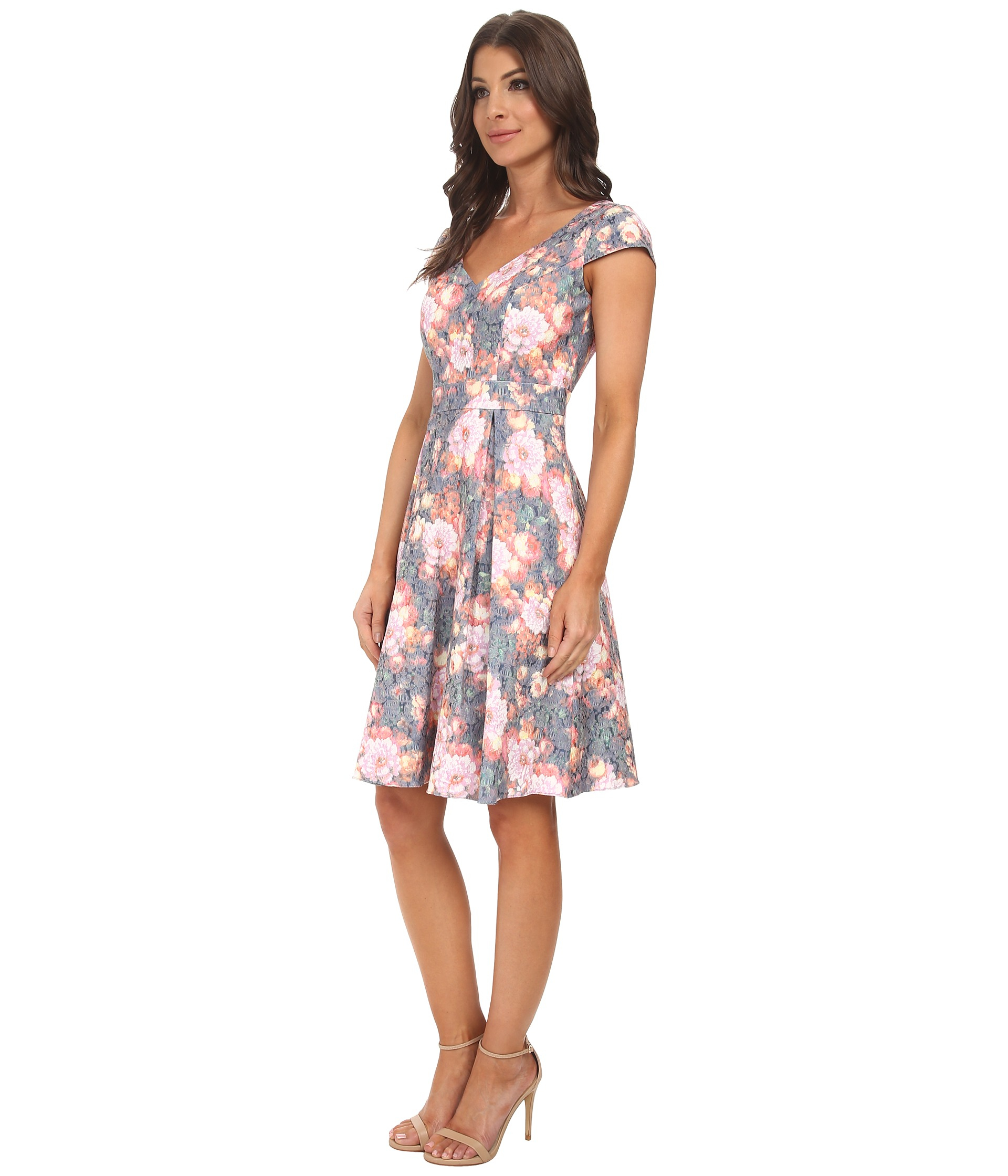 Lyst - Adrianna Papell Floral Jacquard Pleated Fit & Flare Dress