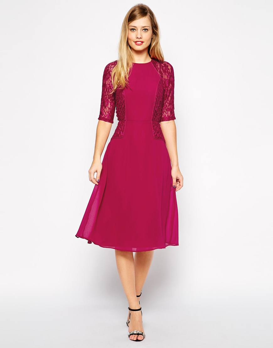 Lyst - Asos Midi Skater Dress With Lace Panels in Purple