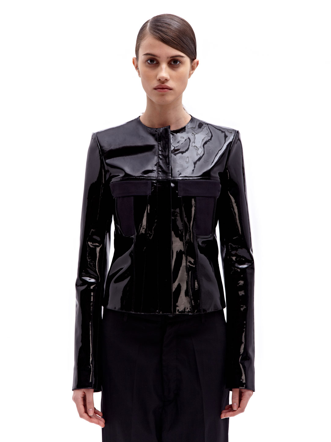 Paco rabanne Womens Patent Leather Jacket in Black | Lyst