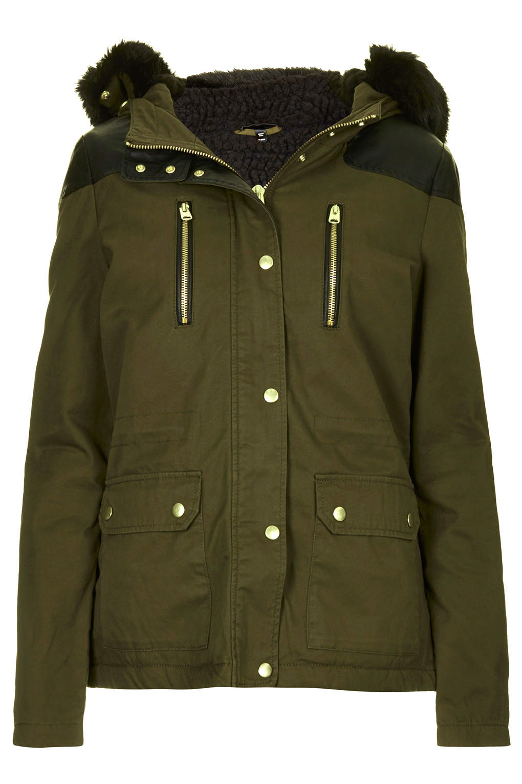 Topshop Short Padded Parka Jacket in Khaki | Lyst