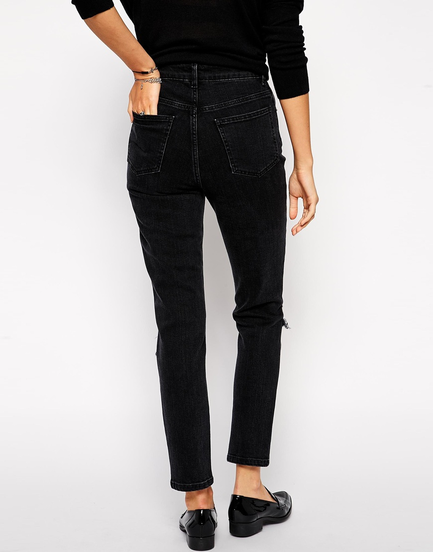 Lyst - Asos Farleigh High Waist Slim Mom Jeans In Washed Black With ...