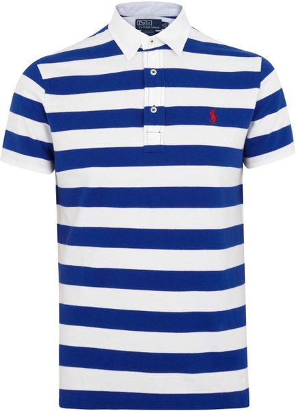 Polo Ralph Lauren Blue and White Striped Piqué Cotton Polo Shirt in ...