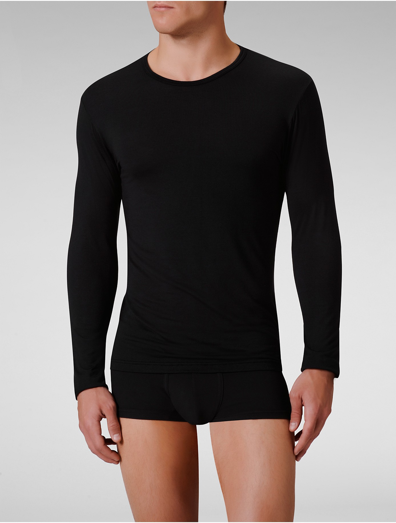 Calvin Klein Underwear Micro Modal Long Sleeve Crew In Black For Men